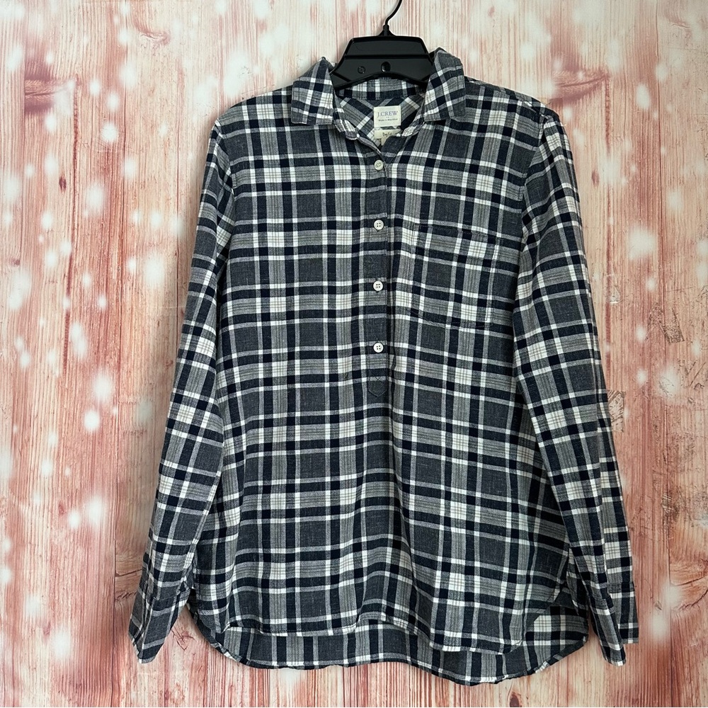 J. Crew Factory Navy Blue Plaid Boy Fit Popover Shirt Size S